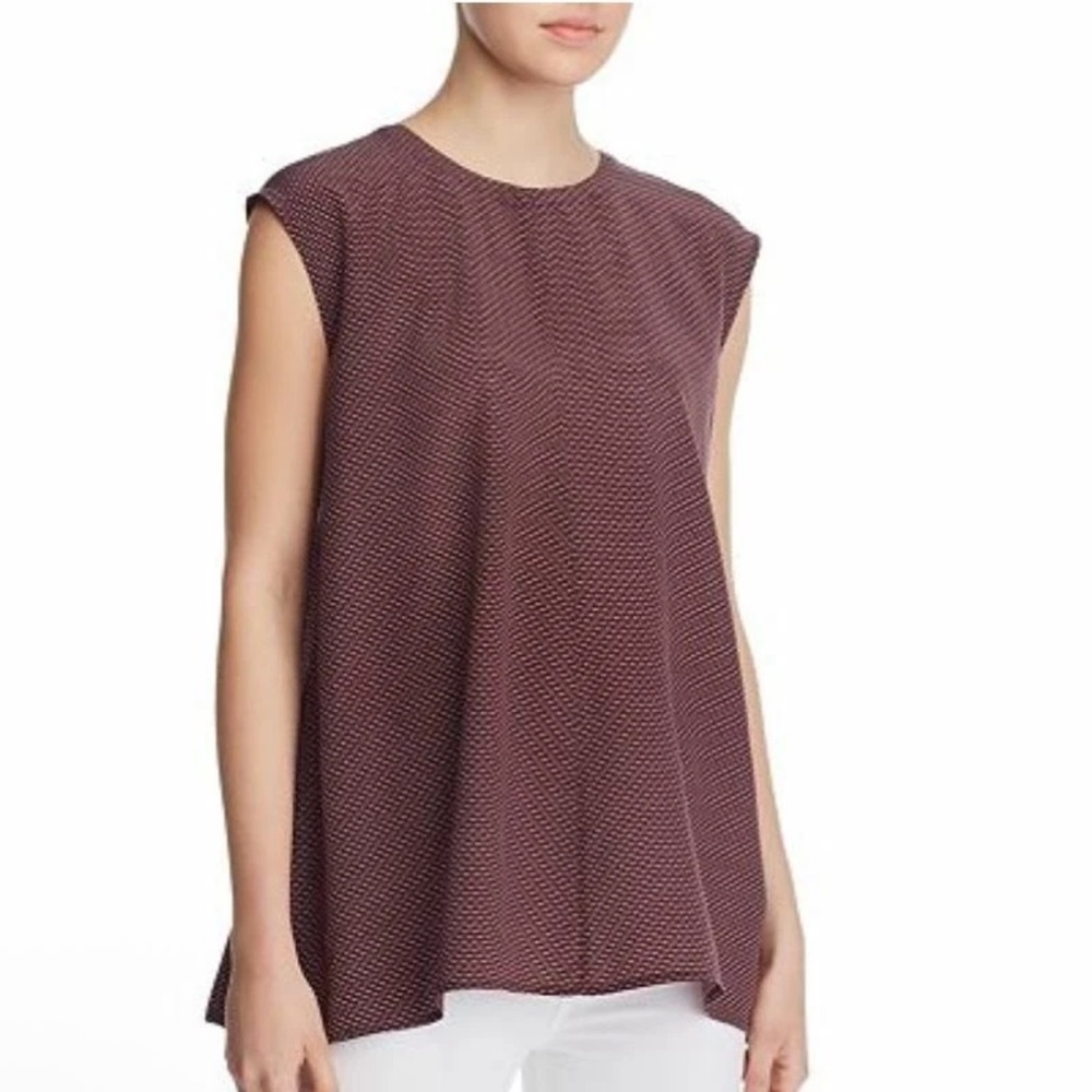 Eileen Fisher silk crepe de chine cap sleeve top Sz M